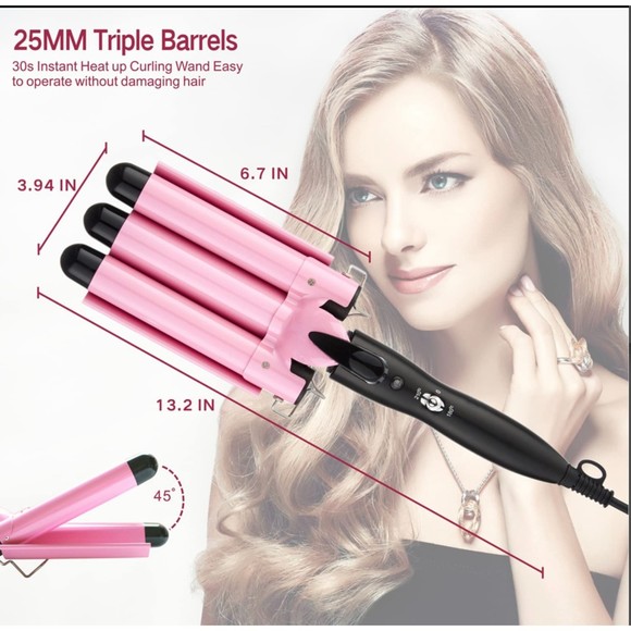 Jessie James Three Barrel Pink curling iron Hair crimper NIB - Picture 3 of 4